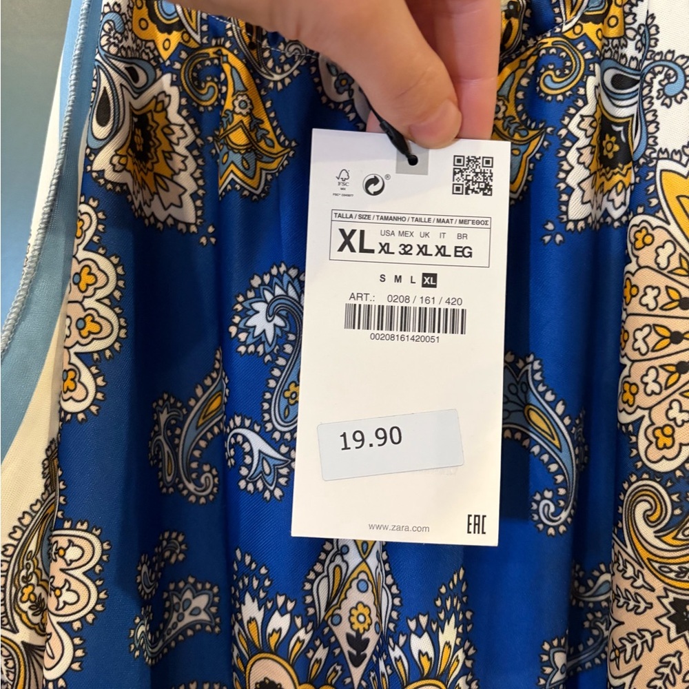 Zara Blue Paisley Handkerchief Hem Scarf Tank Top NWT SZ XL - Picture 4 of 6